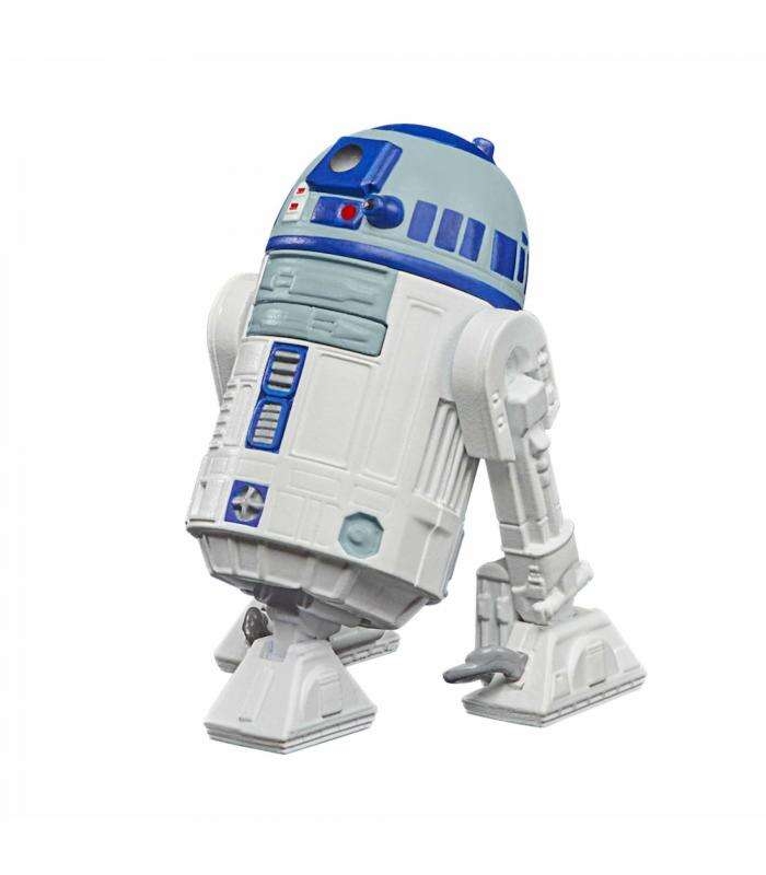 Hasbro presenta dentro de su colecciÛn Vintage Collection la figura de R2-D2, basado en la serie de dibujos Star Wars Droids. Se trata de una figura articulada hecha en PVC que mide 5 cm e incluye una moneda de colecciÛn con la imagen de R2D2. Especificaciones: -Diseño: R2-D2 -Categoría: Animacion/Cine -Colección: Star Wars Droids Vintage -Licencia: Disney Star Wars -Medidas: Altura 5cm aprox. -Tipo de producto: Hasbro Star Wars Droids Vintage